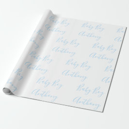 Baby Boy Name Blue Script Gepersonaliseerd het ver Cadeaupapier