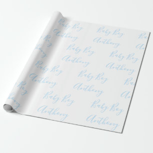 Baby Boy Name Blue Script Gepersonaliseerd het ver Cadeaupapier