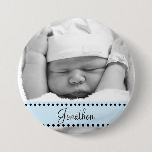Baby Boy Name en Foto Magnet Blue Personalized Ronde Button 7,6 Cm