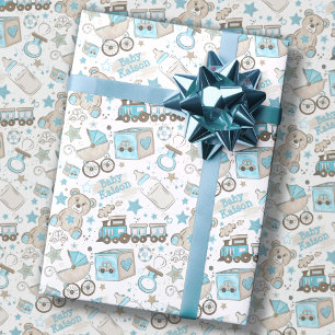 Baby Boy Name Nursery Blue Newborn Glitter toevoeg Cadeaupapier