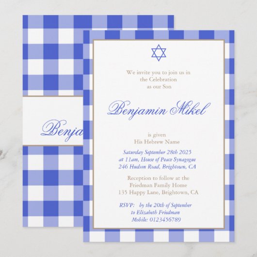 Baby Boy Naming Ceremony Hebrew Jewish Blue Kaart (Voorkant / Achterkant)