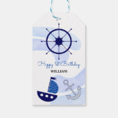 Baby Boy Nautical Waterverf Navy Blue Cadeaulabel (Achterkant)