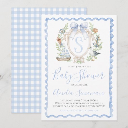 Baby Boy Nautische Douche Preppy Blauw Zeilen Kaart (Voorkant / Achterkant)