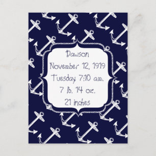 Baby Boy nautische marine blauw anker patroon Briefkaart