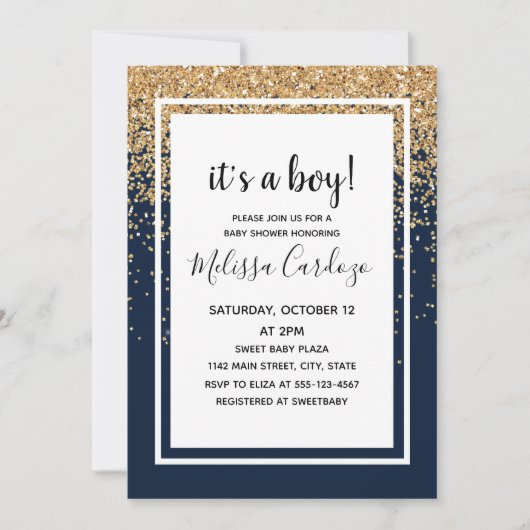 Baby Boy Navy Blue Glitter Baby shower Kaart (Voorkant)