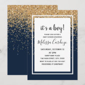 Baby Boy Navy Blue Glitter Baby shower Kaart (Voorkant / Achterkant)