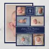 Baby Boy Navy Fotoaankondiging Monogram Aankondiging (Voorkant / Achterkant)