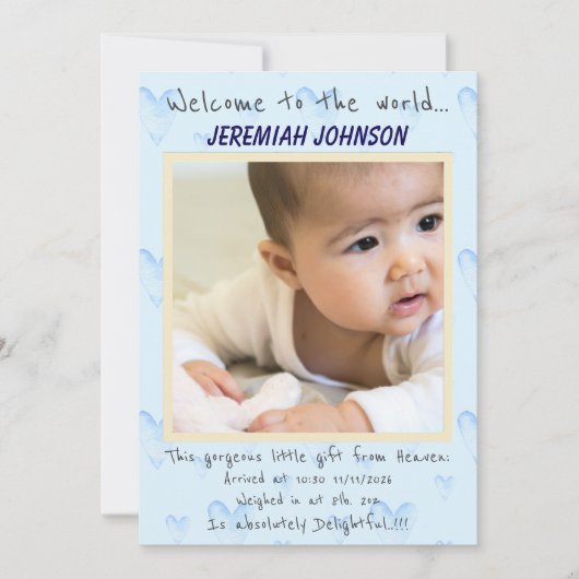 Baby Boy Nieuwe Aankomst Aankondiging (Voorkant)