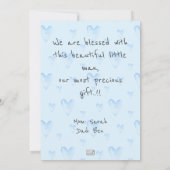 Baby Boy Nieuwe Aankomst Aankondiging (Achterkant)