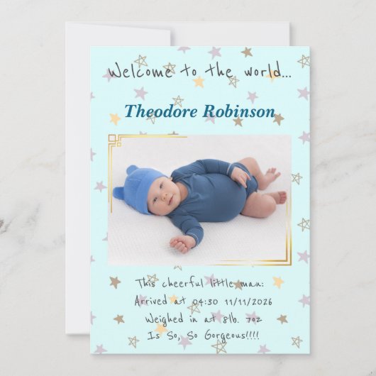 Baby Boy Nieuwe Aankomst Aankondiging (Voorkant)