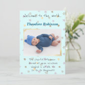 Baby Boy Nieuwe Aankomst Aankondiging (Staand voorkant)