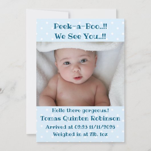 Baby Boy Nieuwe Aankomst Aankondiging (Voorkant)