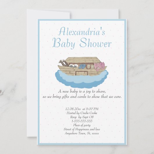 Baby Boy Noah's Ark Blue Baby shower Uitnodiging (Voorkant)