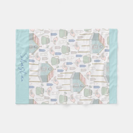 Baby Boy Nursery Country Blauwgroen Birds House Pa Fleece Deken (Voorkant (Horizontaal))