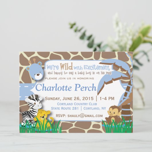 Baby Boy Oerwoud Baby shower Uitnodiging (Staand voorkant)