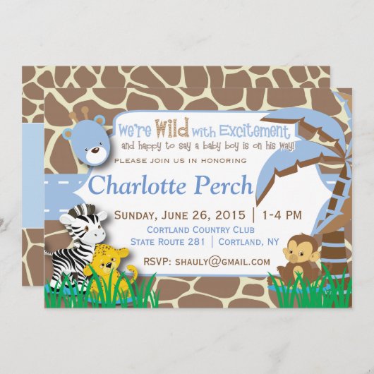 Baby Boy Oerwoud Baby shower Uitnodiging (Voorkant / Achterkant)