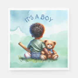 Baby Boy of Color met zijn Teddy Bear Baby shower Servet