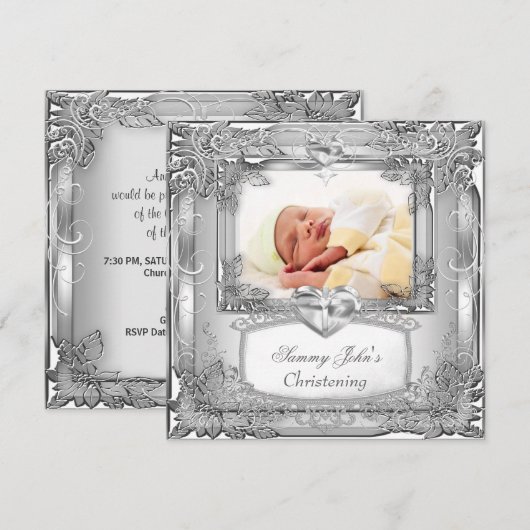 Baby Boy of Girl Silver Christening Baptism Cross Aankondiging (Voorkant / Achterkant)