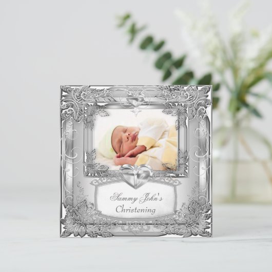Baby Boy of Girl Silver Christening Baptism Cross Aankondiging (Staand voorkant)