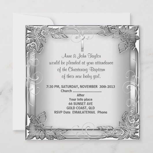 Baby Boy of Girl Silver Christening Baptism Cross Aankondiging (Achterkant)
