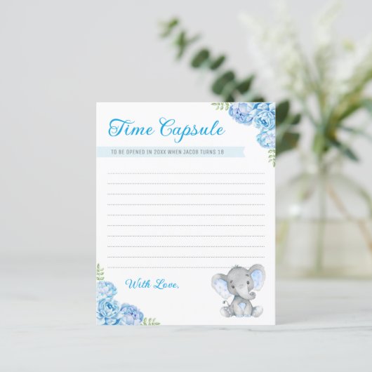 Baby Boy Olifant 1e Verjaardag Tijd Capsule Kaarte (Staand voorkant)