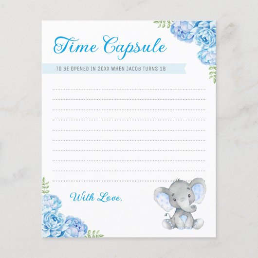 Baby Boy Olifant 1e Verjaardag Tijd Capsule Kaarte (Voorkant)