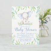 Baby Boy Olifant Baby Douche Uitnodigingen (Staand voorkant)