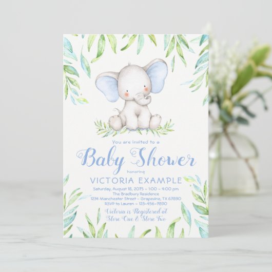 Baby Boy Olifant Baby Douche Uitnodigingen (Staand voorkant)