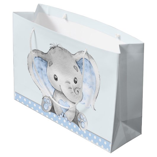 Baby Boy Olifant Baby shower Groot Cadeauzakje (Achterkant Gekanteld)