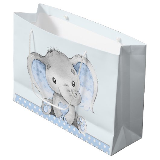 Baby Boy Olifant Baby shower Groot Cadeauzakje (Voorkant Gekanteld)