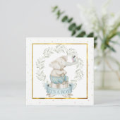 Baby Boy Olifant Baby shower Kaart (Staand voorkant)
