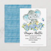 Baby Boy Olifant Douche Luier Raffle Ticket Informatiekaartje (Voorkant / Achterkant)