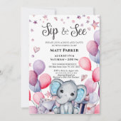 Baby Boy Olifant Feestelijke Blauwe Ballon SIP EN Kaart (Voorkant)