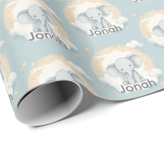 Baby Boy Olifant inpakpapier (Rol Hoek)