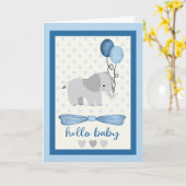 Baby Boy olifant met ballonnen Kaart (Gele Bloem)