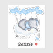 Baby Boy Olifant op Wolk met Blauwe Harten Vinyl Sticker (Vel)