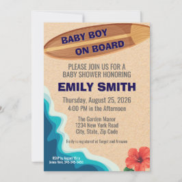 Baby Boy On Board Surfboard Baby shower Uitnodigin Kaart