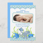 Baby Boy onder de Cartoon van het Zee Geboorteaank Aankondiging (Voorkant / Achterkant)