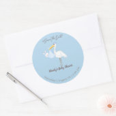 Baby Boy Ooievaar Konijn Save the Date Ronde Sticker (Envelop)