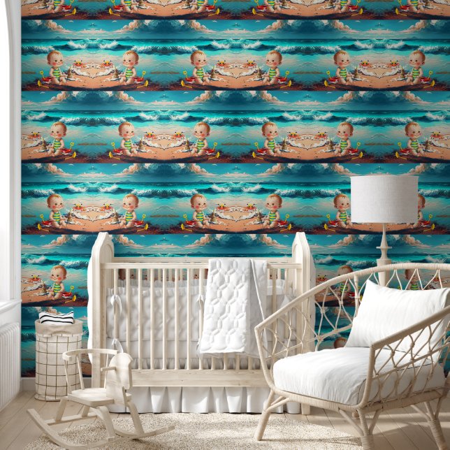 Baby Boy op het strand Behang (Kinderen)