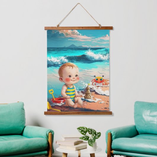 Baby Boy op het strand Hangend Wandkleed (Woonkamer)