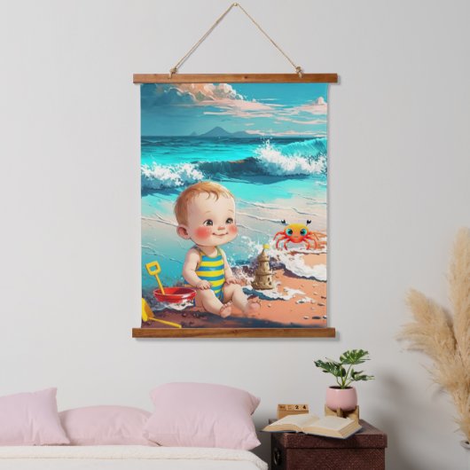 Baby Boy op het strand Hangend Wandkleed (Slaapkamer)
