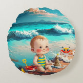 Baby Boy op het strand Rond Kussen (Voorkant)