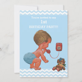  Baby Boy op Telefoon Chevrons 1e Verjaardag Kaart