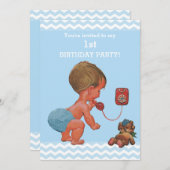  Baby Boy op Telefoon Chevrons 1e Verjaardag Kaart (Voorkant / Achterkant)