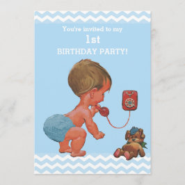 Baby Boy op Telefoon Chevrons 1e Verjaardag Kaart