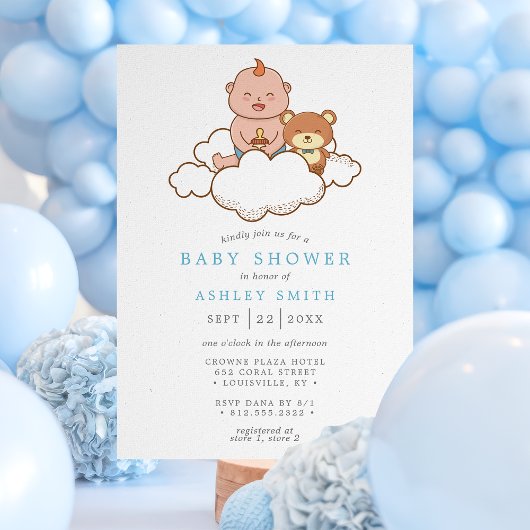 Baby Boy op Wolkje Cute Baby Shower Kaart