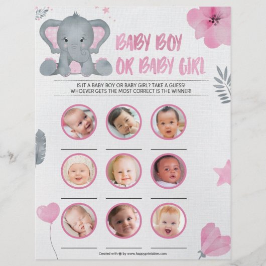 Baby Boy or Baby Girl [Elephant [Roze]] Briefhoofd (Voorkant)