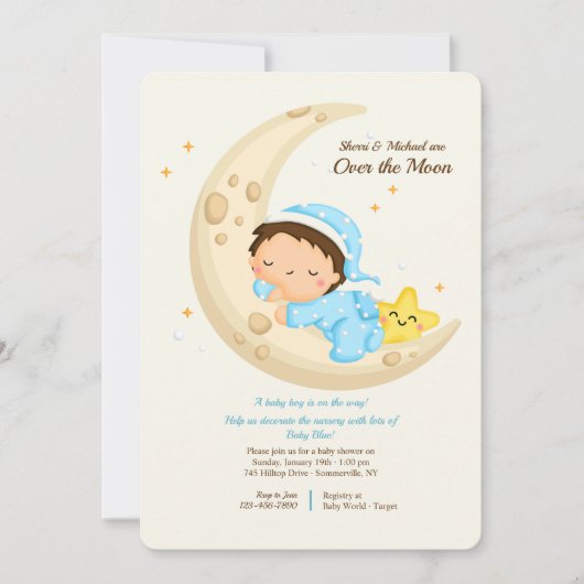 Baby Boy over het Baby shower van de maan Kaart (Voorkant)