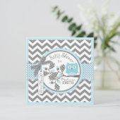 Baby Boy Owl Chevron Print Baby shower Kaart (Staand voorkant)